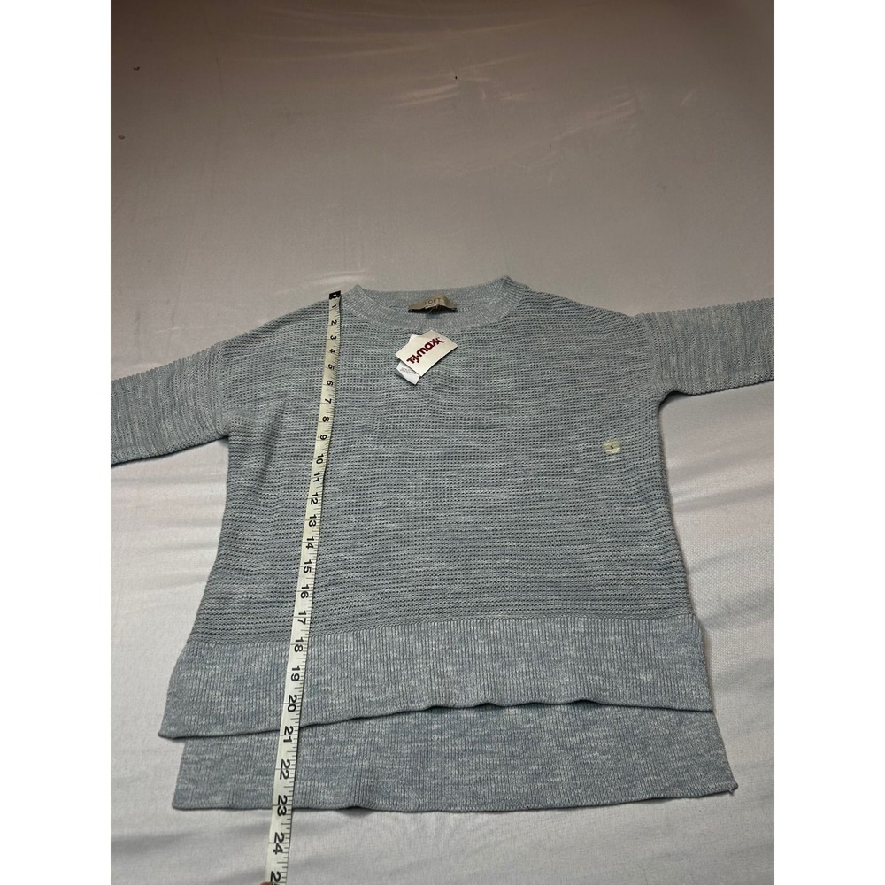 Ann Taylor LOFT Womens Light Blue Short Sleeve Knit Sweater High Low Hem Size S